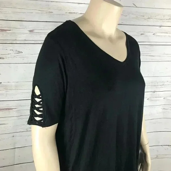 MARC NEW YORK Performance Plus Lace-Up Sleeve Soft Jersey T-shirt, Black NWT 1X - Picture 3 of 6